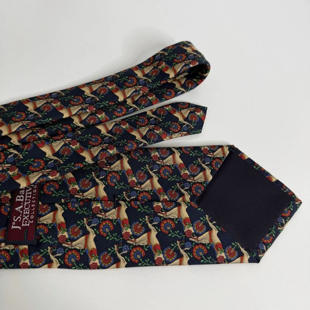 Jos. A. Bank Executive Silk Necktie Navy Red Equestrian Horse Saddle 3 5/8 X 58